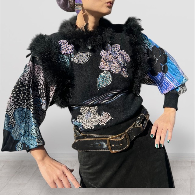 Diane freis black feather wool knit tops (ダイアン フレイス ブラック フェザー ニット トップス)