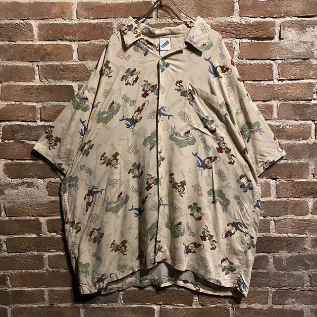 【Caka act3】"LOONEY TUNES" Character Total Pattern Open Collar Loose S/S Rayon Shirt