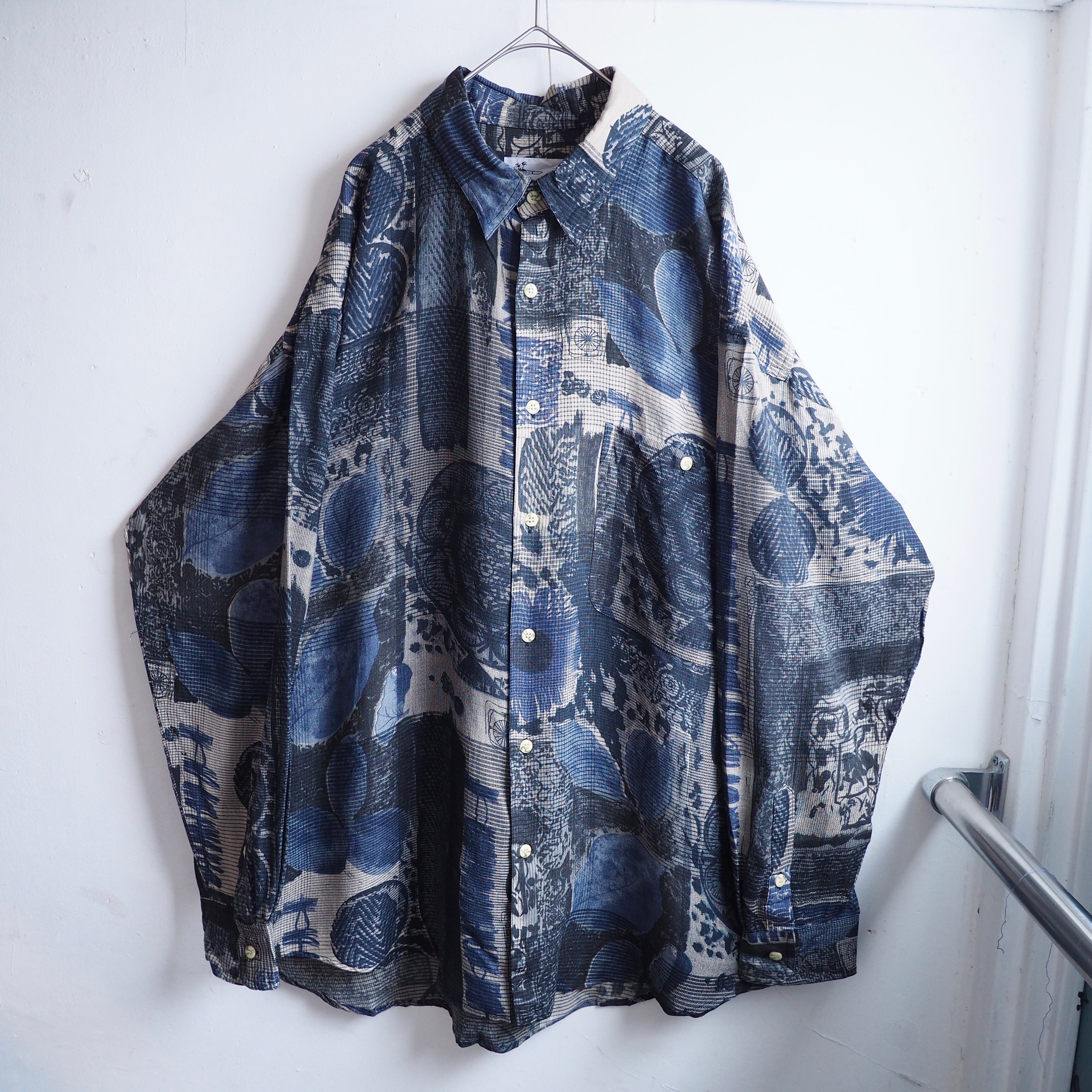 1990s ” Goouch ” contemporary collage art printed vintage loose silhouette silk shirt