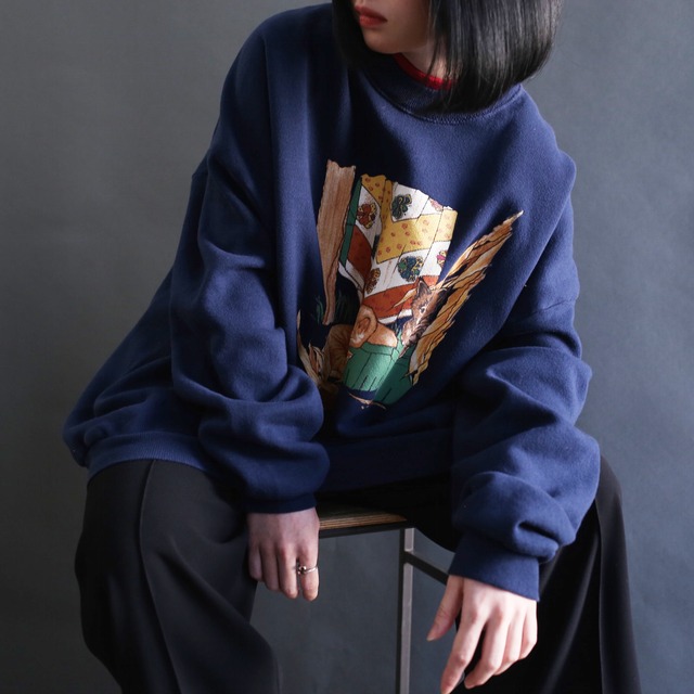 sleeping cats print  loose silhouette l/s sweat