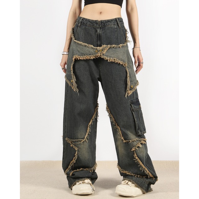 damaged star design denim　ダメージスターデザインデニム　J0642