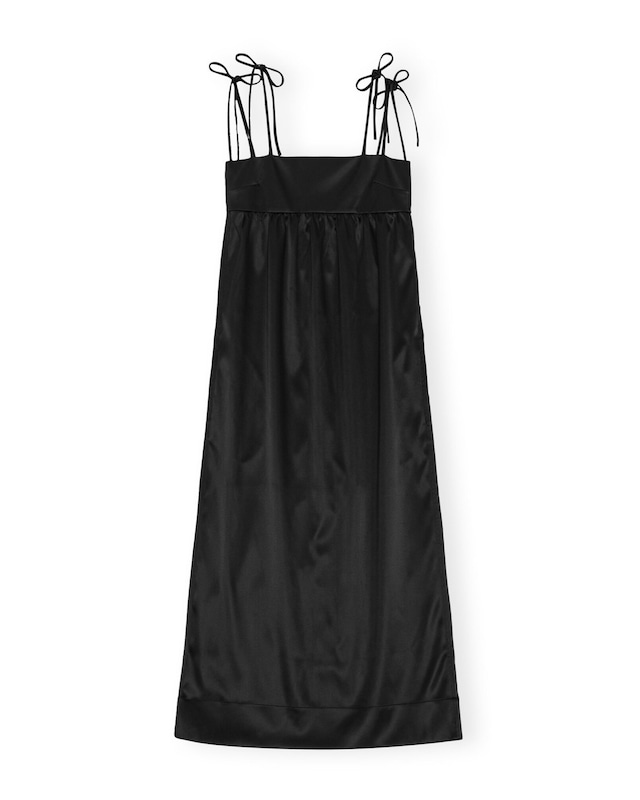 【GANNI】BLACK DOUBLE SATIN STRING LONG DRESS