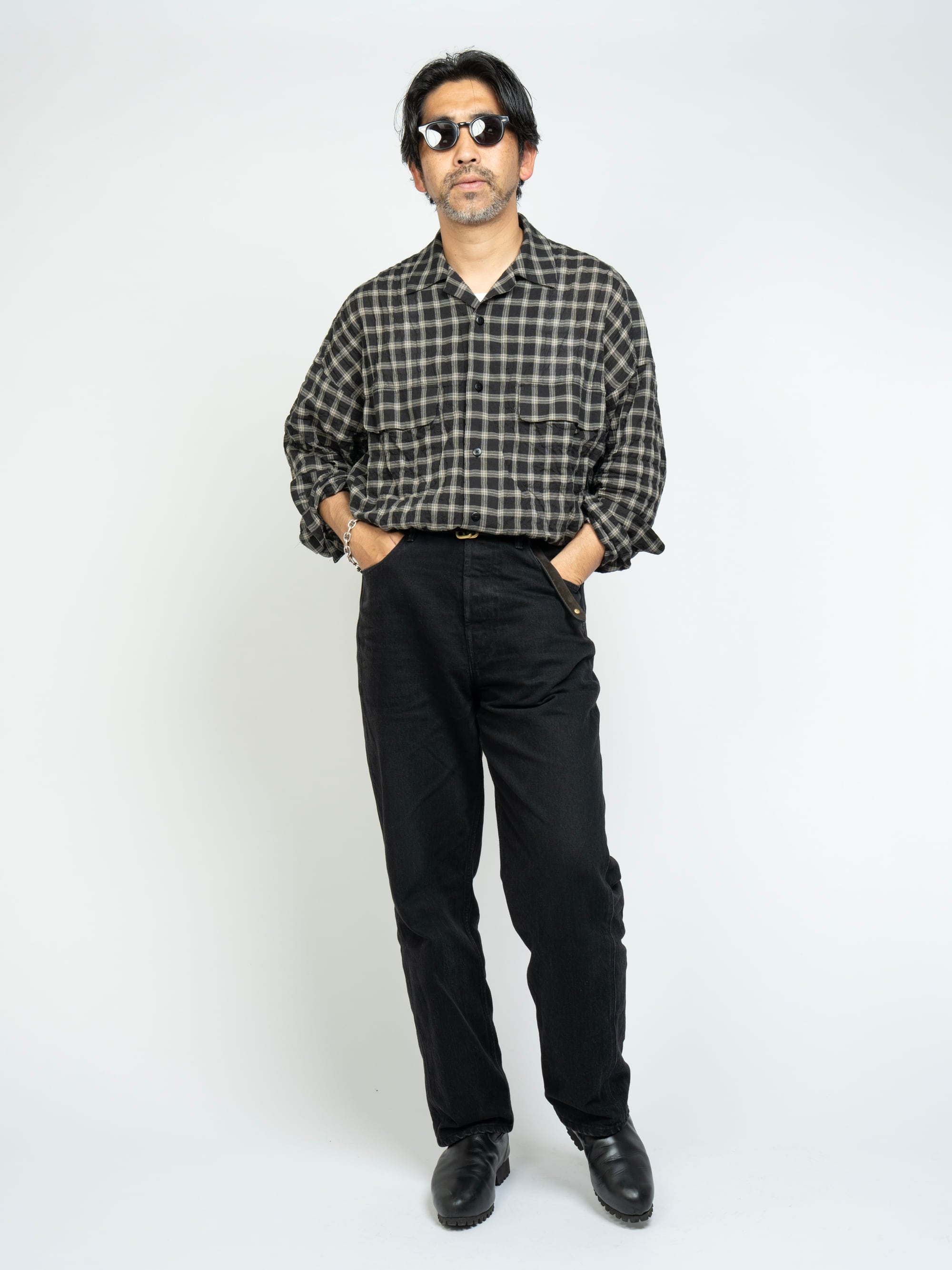 KAJA ORGANIC COTTON CHECK OPEN COLLAR SHIRT | KAJA