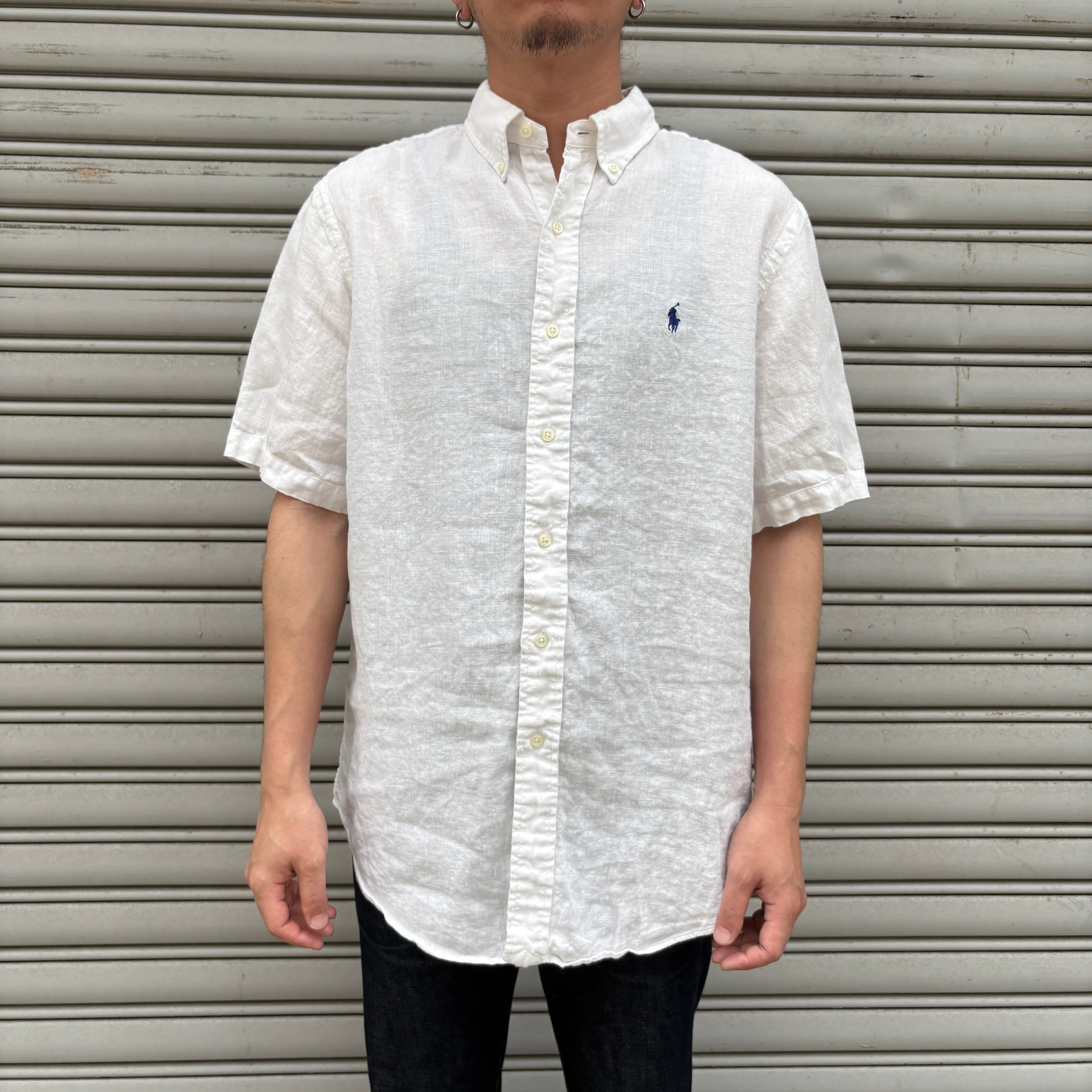 Ralph lauren リネン半袖シャツ 白 M 90s ラルフローレン | 古着屋 Uan