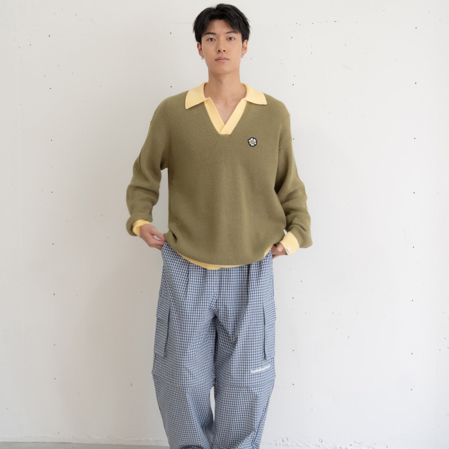 bbO】フラワーアイコンバイカラーポロニット | bashful base Oriental