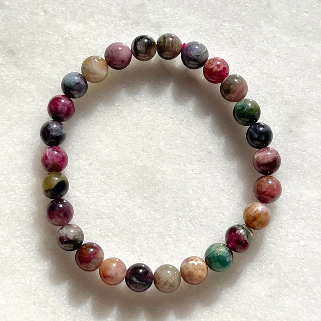 【超美石】マダガスカル産　マルチカラートルマリン（キャンディカラー）　7ｍｍ　ブレスレット　1188