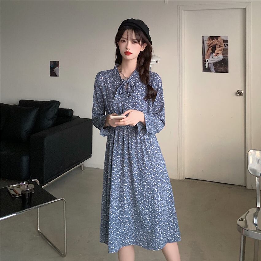 オータムウェスト薄手フローラルシフォンドレス スカート ロング 秋物 花柄 YY-ファッション63940576475