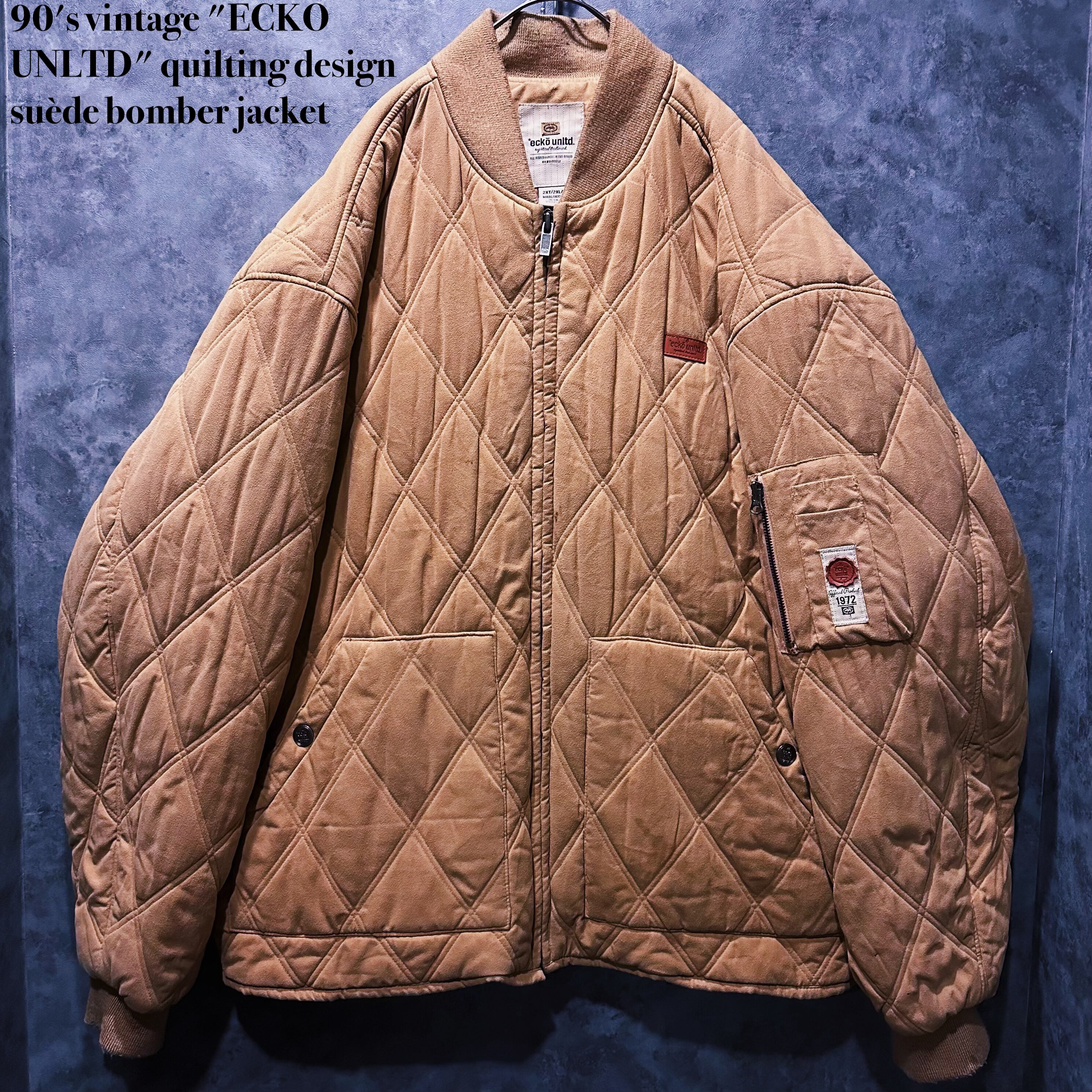 【doppio】90's vintage "ECKO UNLTD" quilting design suède bomber jacket