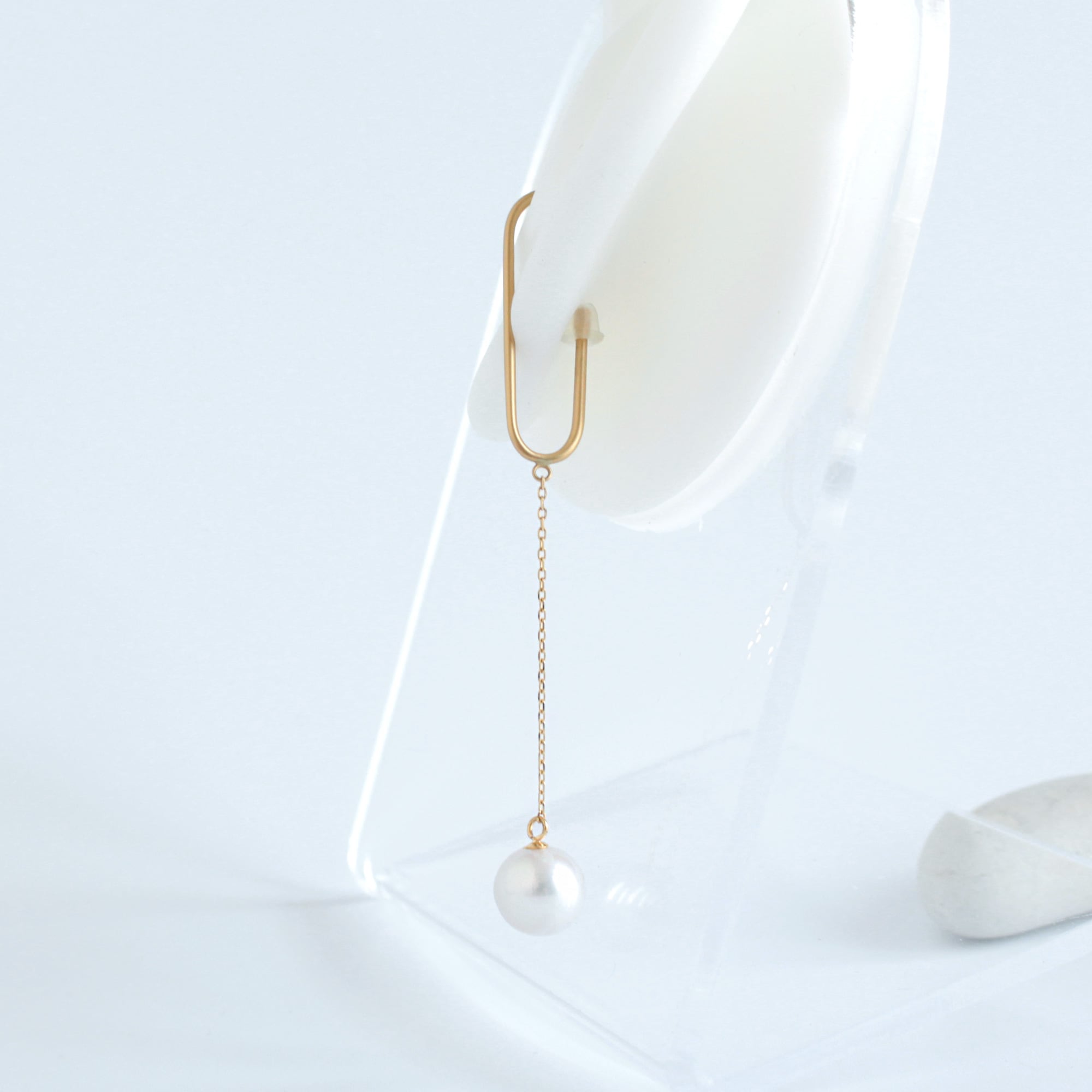 K18 K10 パール ロング チェーン イヤーカフ / Clip Pearl Earcuff M