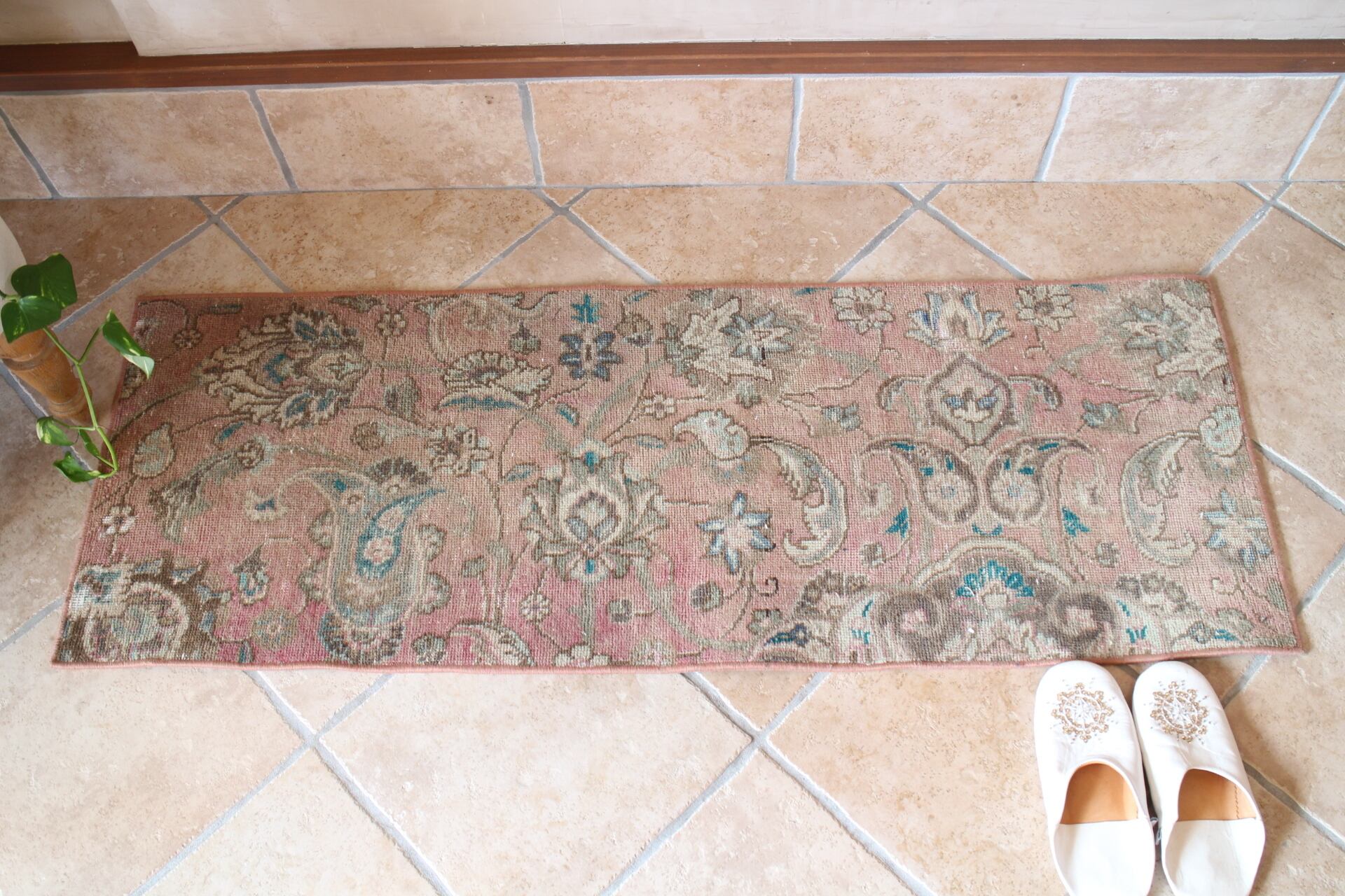 くすみピンクと淡いブラウンのスモールラグ ＃28 | Riad Home