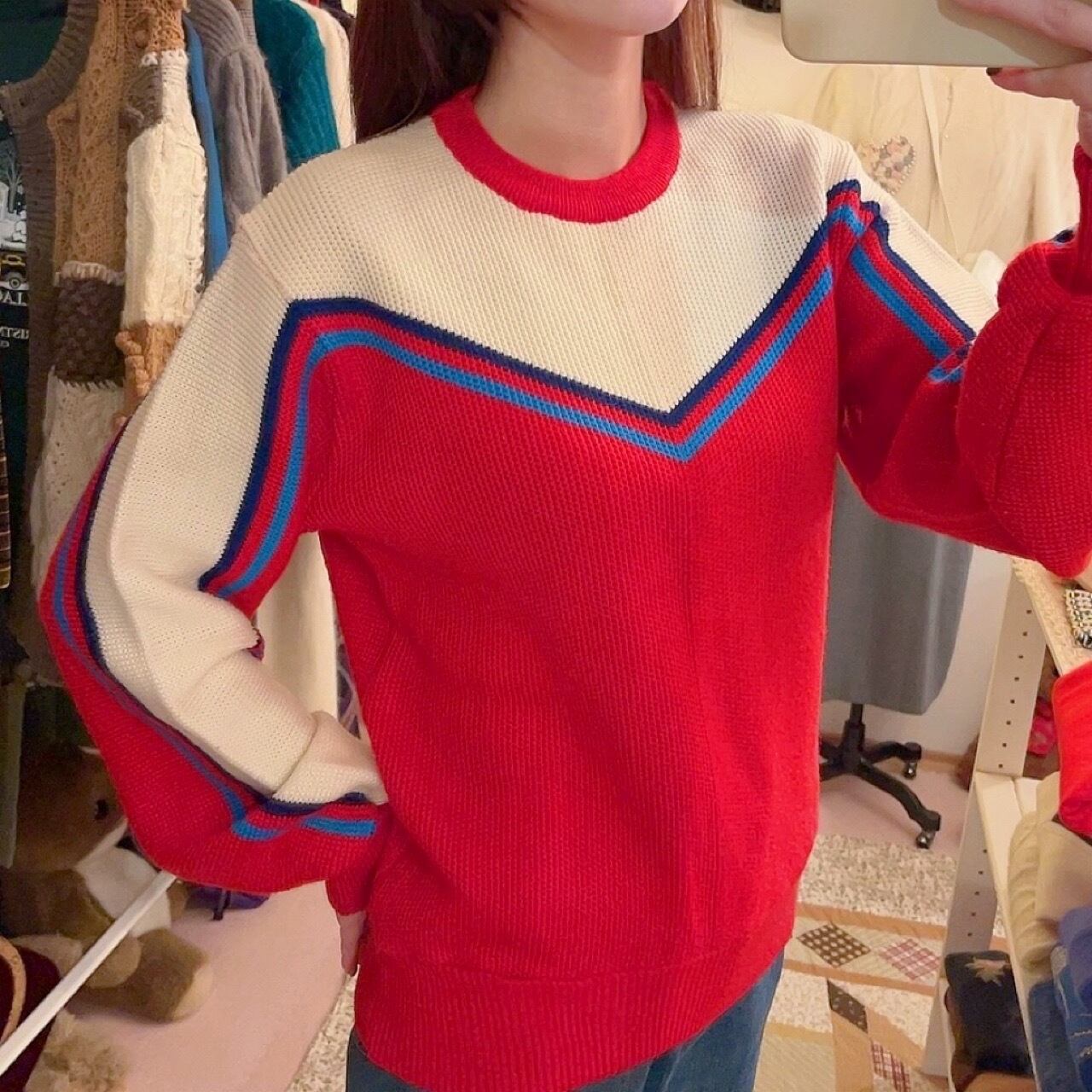 red white line jersey knit po
