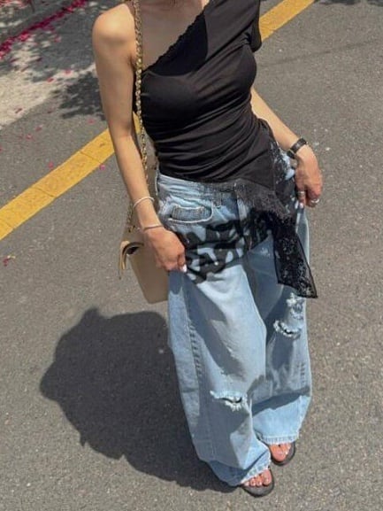 Graffiti Distressed Wide Leg Denim*S-671