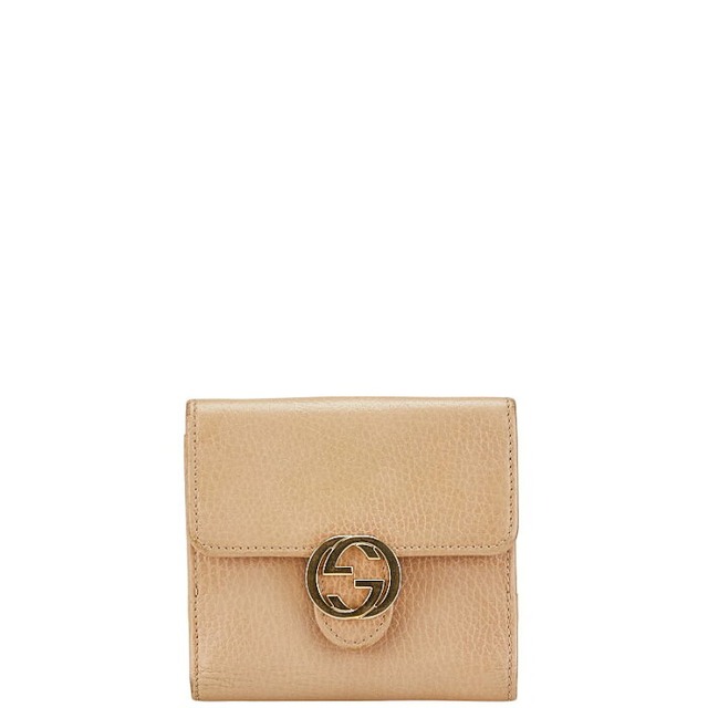 グッチ インターロッキング 三つ折り財布 615525 ベージュ レザー レディース GUCCI 【中古】