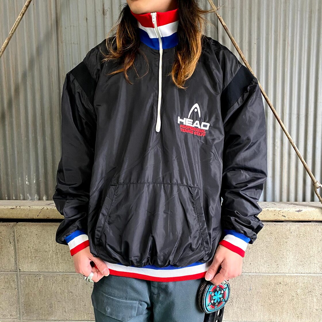 80年代 HEAD ヘッド ハーフジップ ハイネック ナイロンプルオーバー 