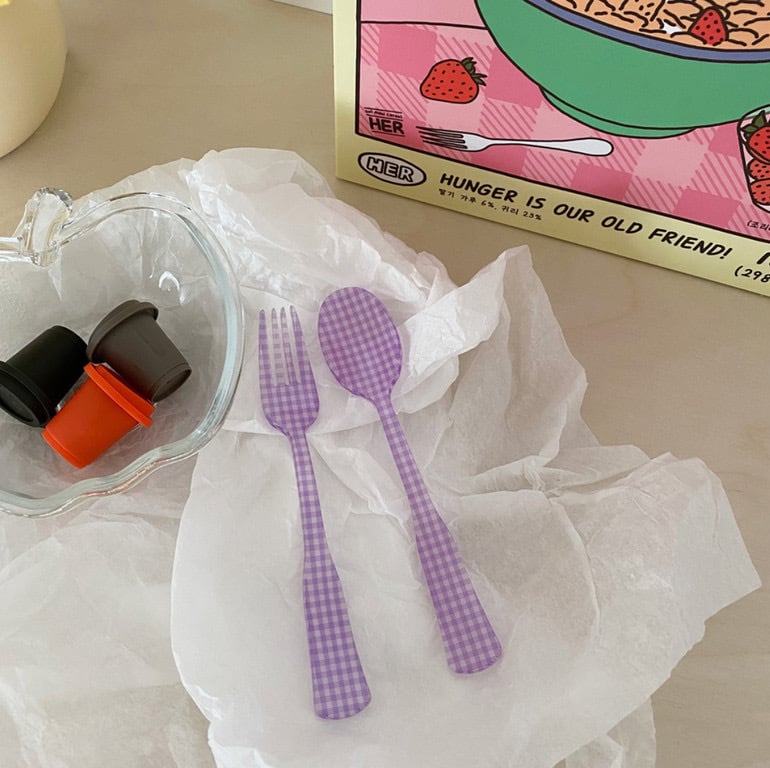 retro check flower fork spoon SET 6colors / レトロ チェック