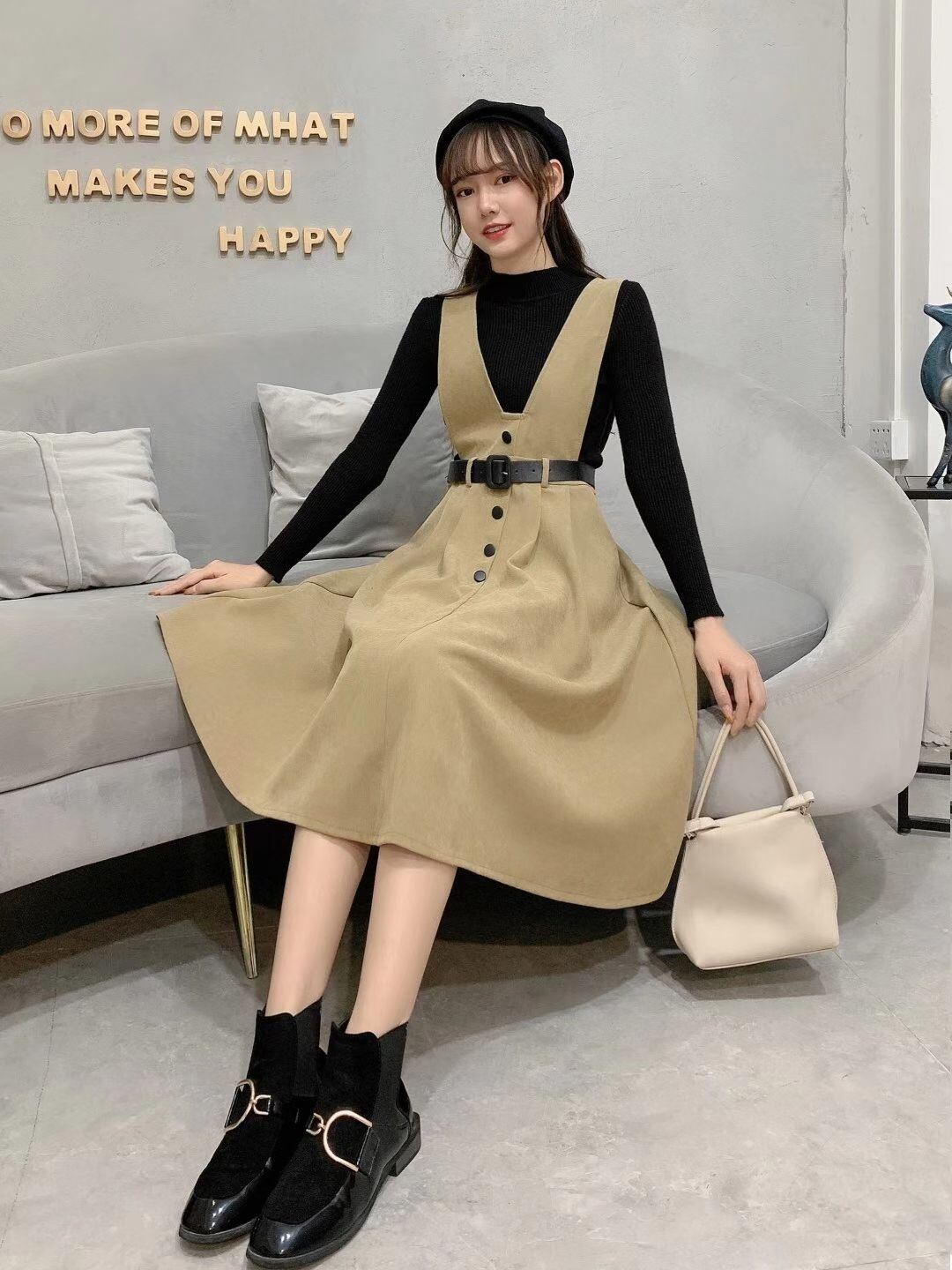 ウエストベルトオールインワンワンピース