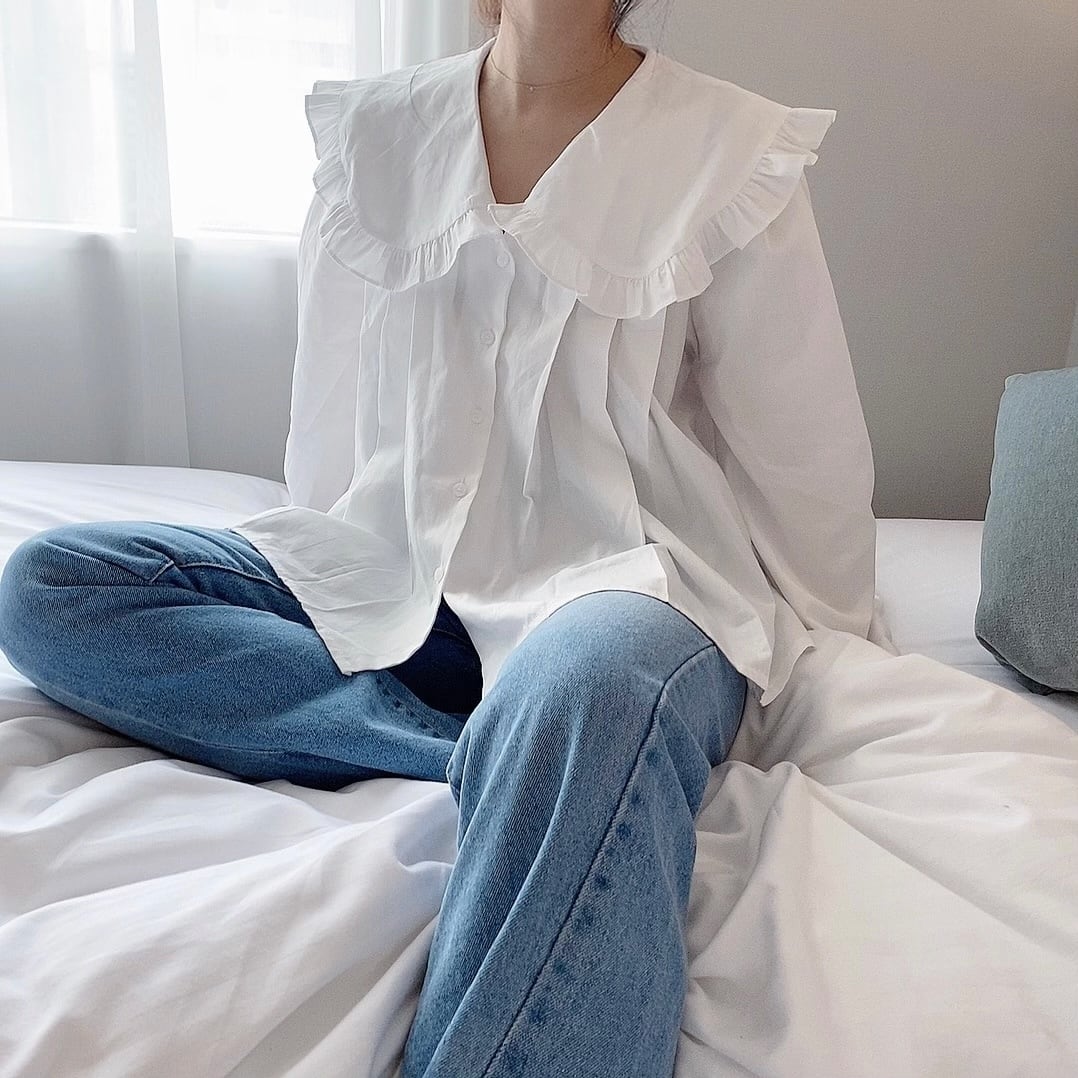 Bigfrill collar blouse /white (即納商品)