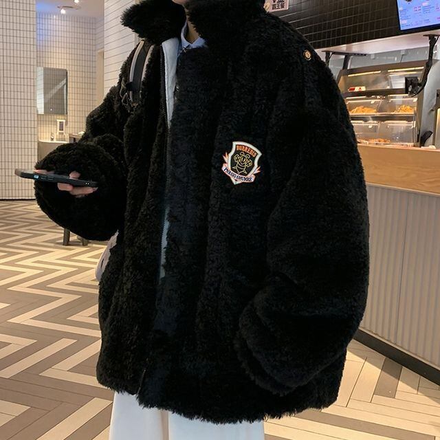 【予約販売】ボアジャケット アウター ショート丈 防寒 メンズ ボリュームボア ストリート ブラック ベージュ キャメル 防寒 お洒落 こなれ感 ベーシック 秋冬 大きいサイズ M/L/XL/2XL/3XL/4XL/5XL