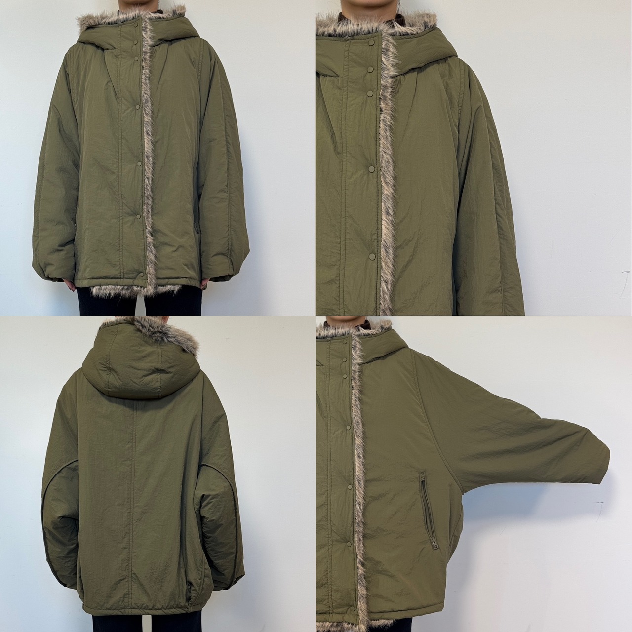 【受注予約1週間】Fox eco fur padded mid length BZ/khaki