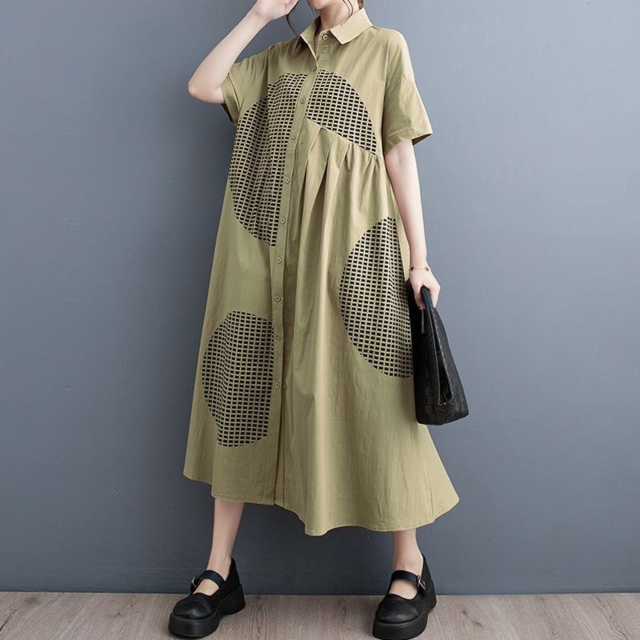 グリッド サークル柄 ワンピース  30111