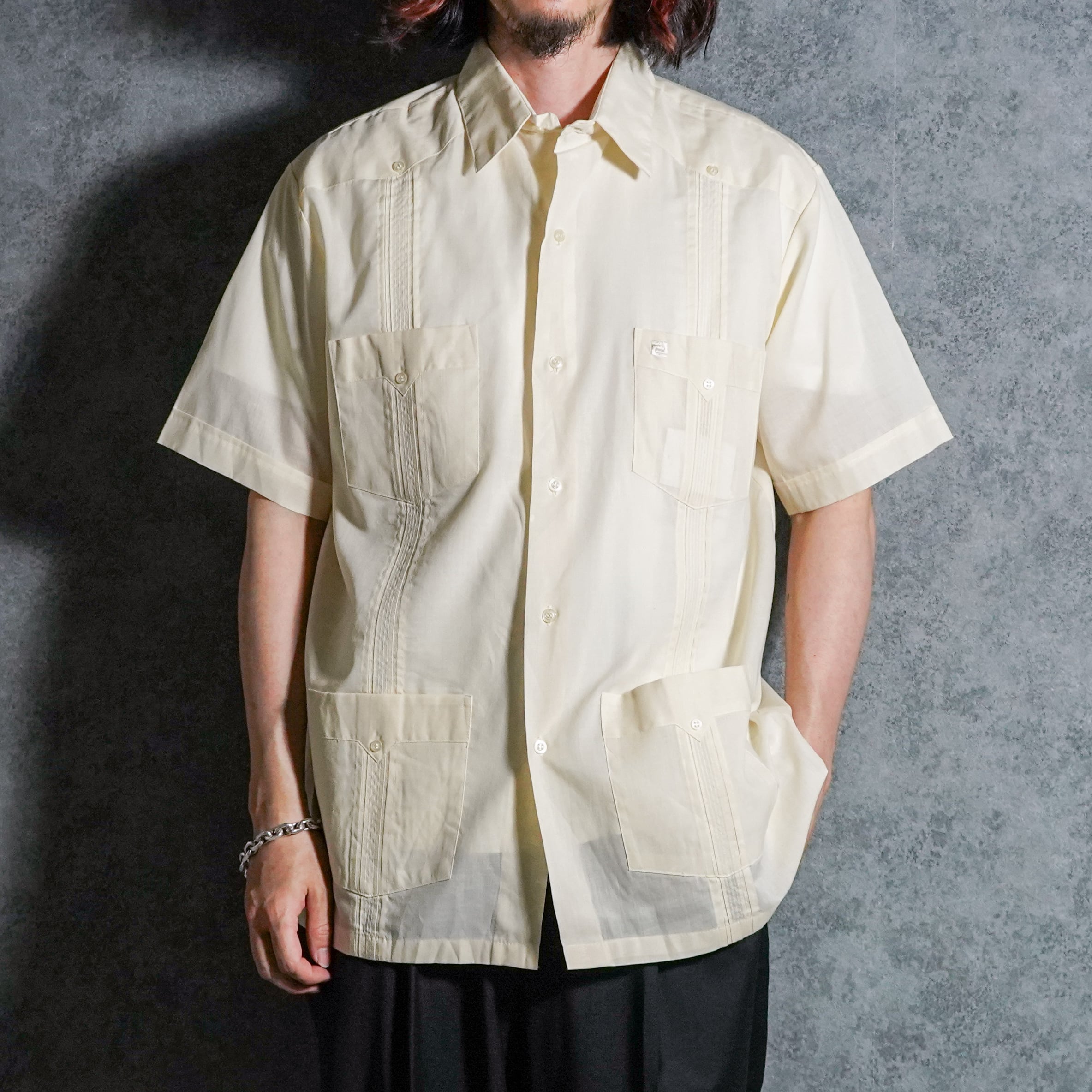 DEAD STOCK】80-90s Yves Saint Laurent Stripe BD Shirts Green YSL