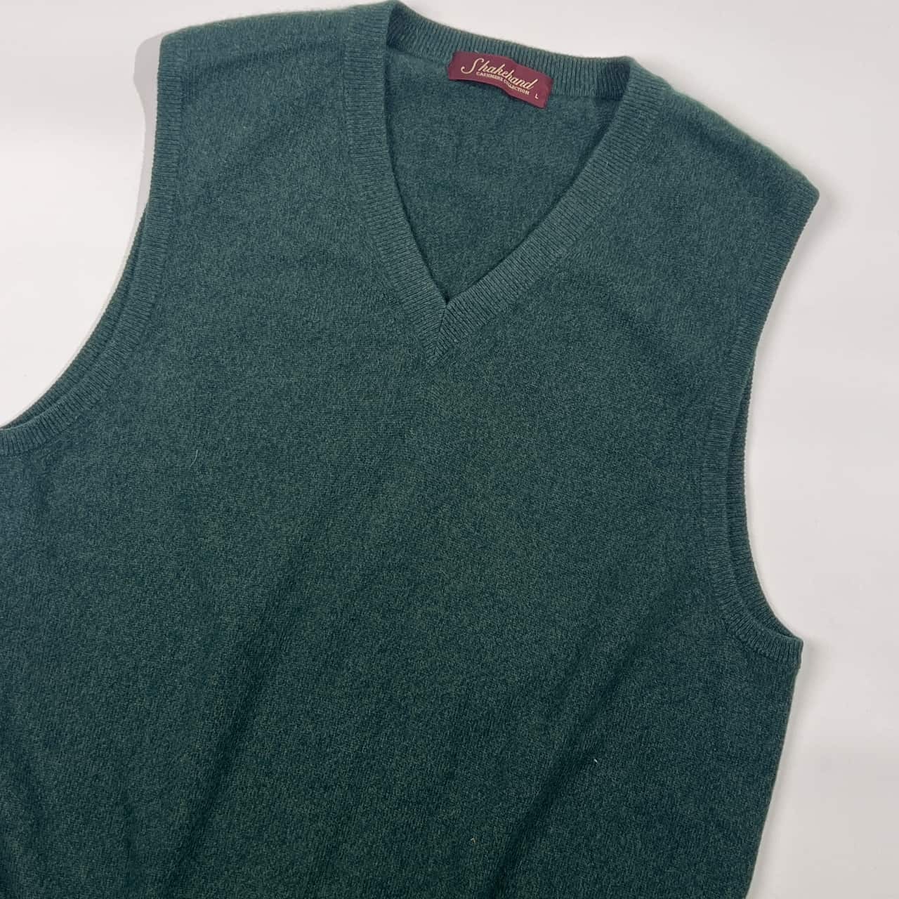 カシミヤ100% Shakehand  シェイクハンド ニット ベスト L/グリーン メンズ
