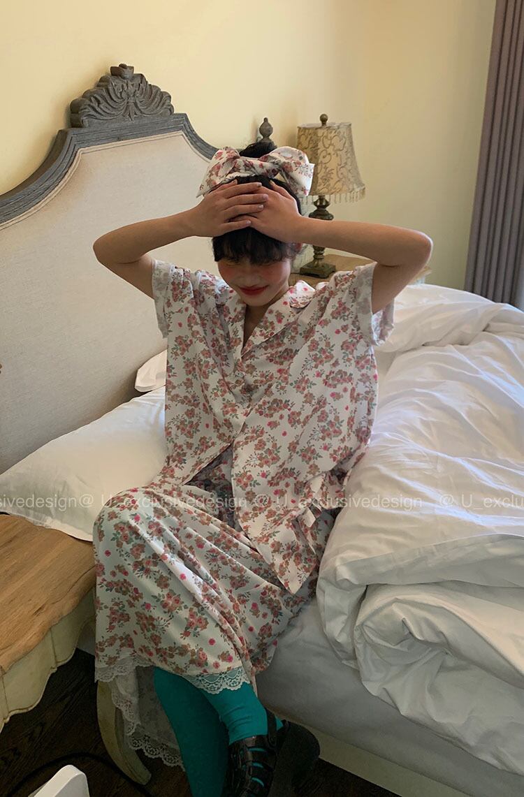 シャツ スカート フローラルサマールーズストレッチウェスト エラスティック 伸縮 夏物 花柄 ビッグFスモールZ韓国67265691056