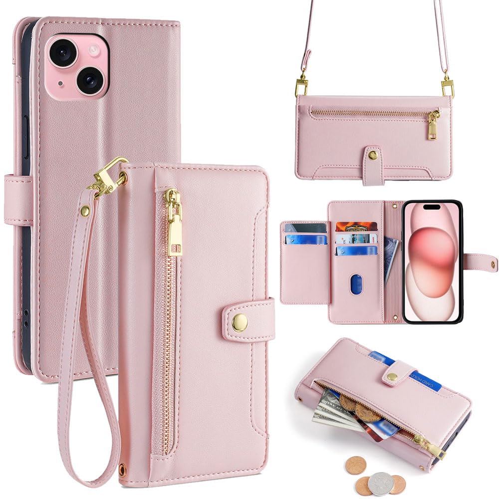 Cacheluna 手帳型ケース ショルダーケース for iphone 手帳型 ショルダーケース レザー for iPhone 15 斜め掛けと手持ちー スマートフォンケース 財布型 対応 アイフォン 肌触り良い 便利