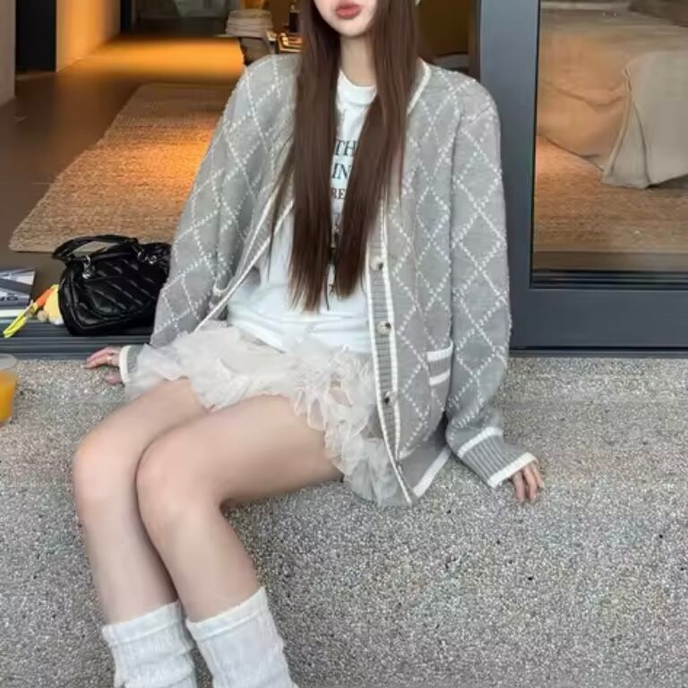 diamond rough knit cardigan