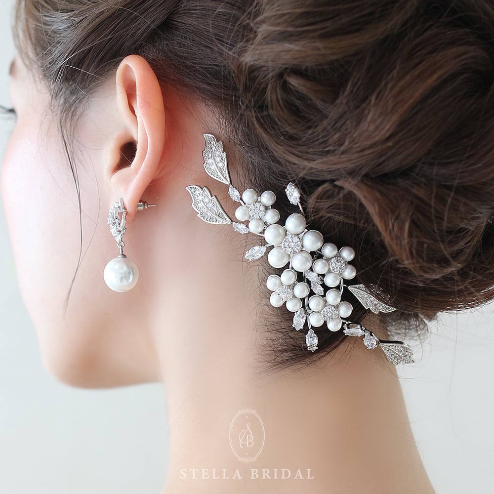 【7月の新作】キュービックジルコニアとシェルパールのブライダルヘッドドレス Perla Fleur - ペルラ・フルール | ブライダルアクセサリー