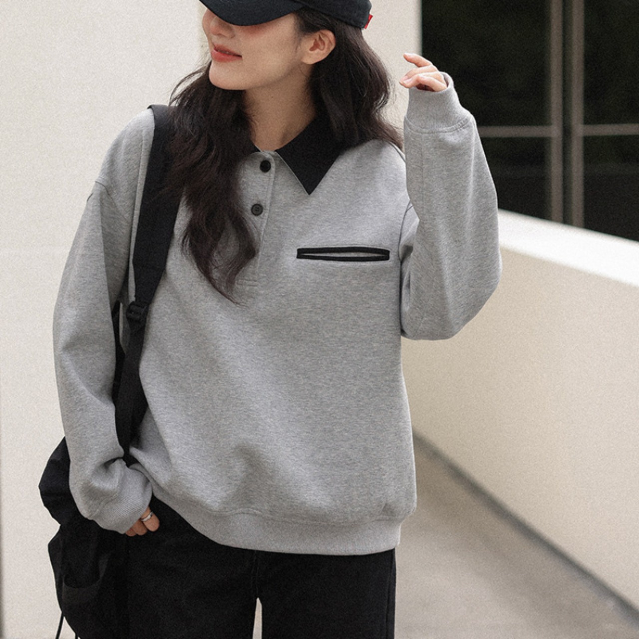 polo-collar sweatshirt　J00418