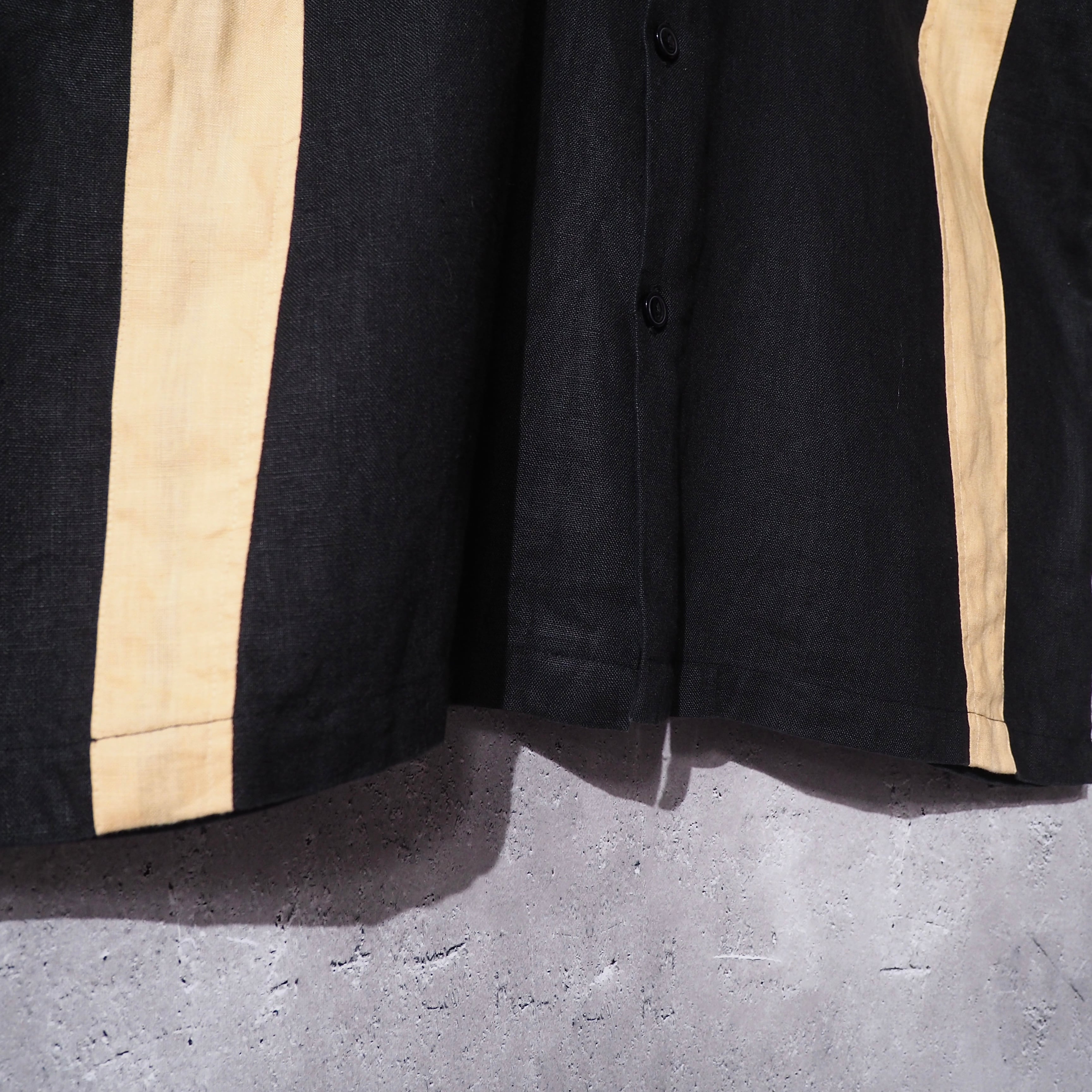 ” 極上 ” Black × Light yellow Bi color Over silhouett SS linen Shirt
