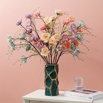 セラミック 花瓶 白 緑 1個 幾何学模様 エリアラグ 水耕栽培 ドライフラワー