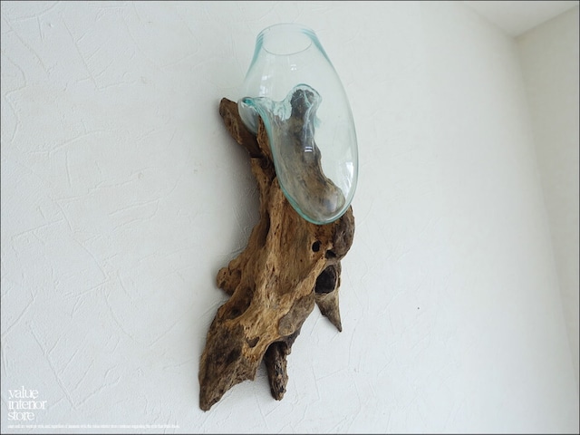 硝子フラワーベースwall/03 花瓶  プリミティブガラスベース 壁掛け 花器 一輪挿し 吹きガラス 手づくり 無垢材 自然な様