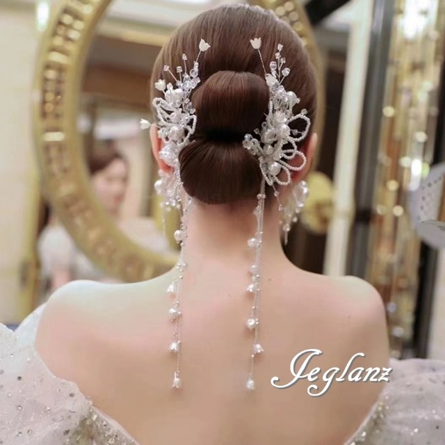 セットアップ 2点 パール ヘアクリップ イヤリング 結婚式 セレモニー（MD732）θ