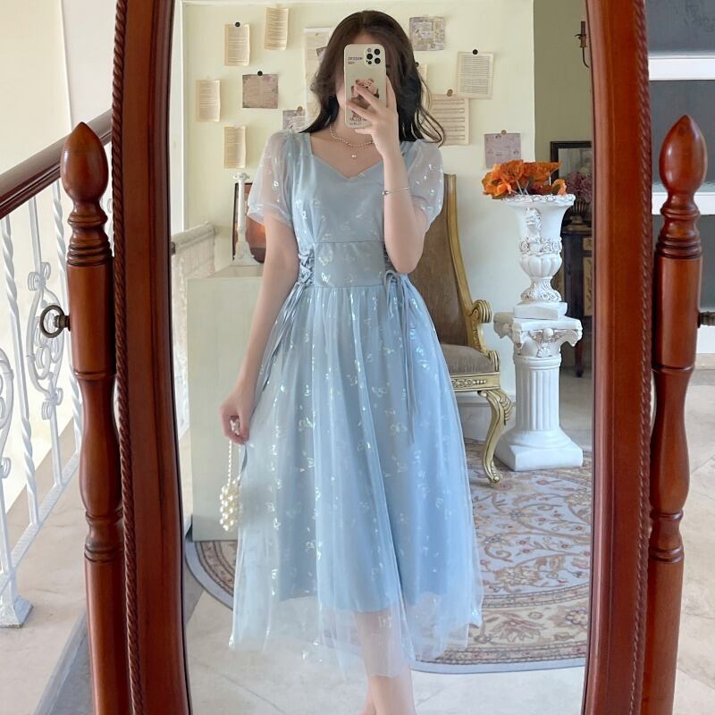 スタイルスカート スタンダードスリーブドレス レトロ スクウェア ハンチェンe81873156602