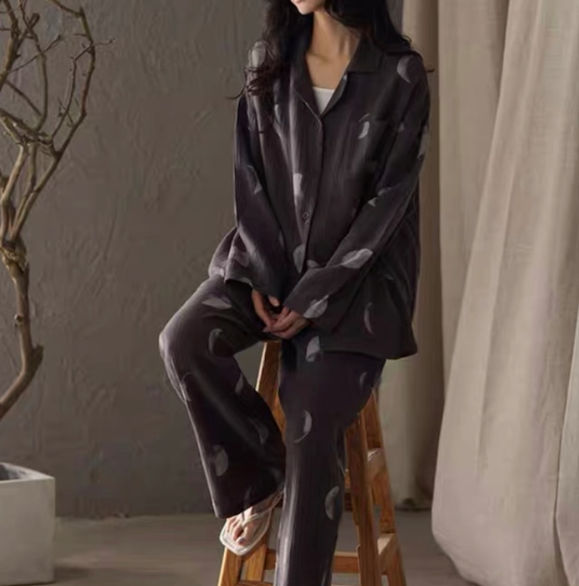 【M-XL】monotone moon pattern cardigan style pajamas p1129