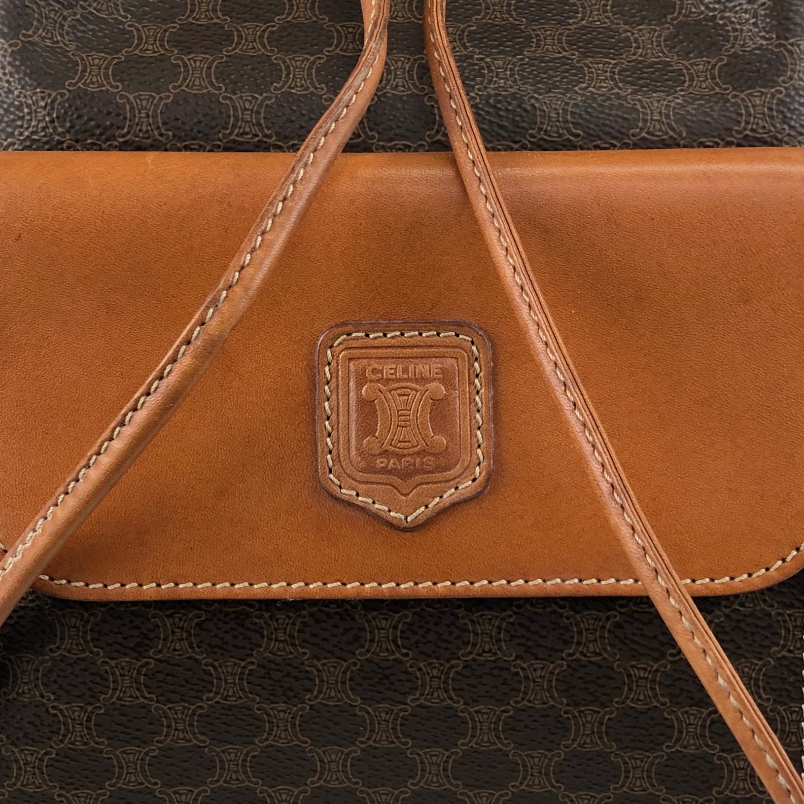 CELINE セリーヌ マカダム ショルダーバッグ ブラウン ブラゾン型押し