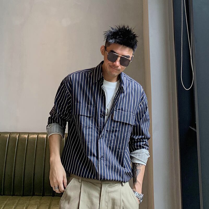 ストライプシャツ カジュアルジャケット ロング Xu_Tailang41549431701