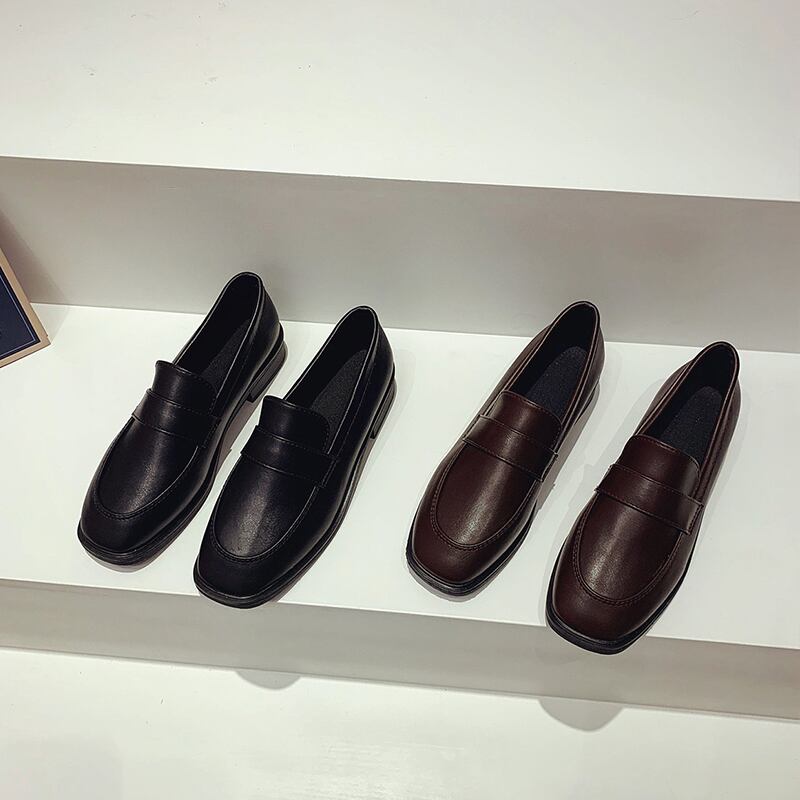 レザースタイルオータムブラック 靴 シューズ ローファー 秋物 スクウェア 部族の婦人靴5865239715