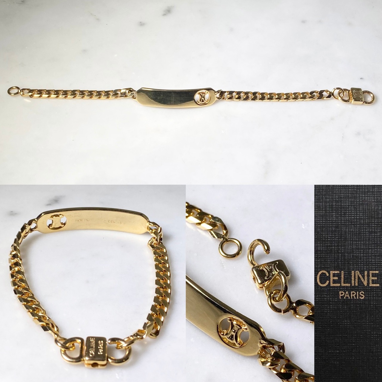 CELINE gold color metal ID plate bracelet