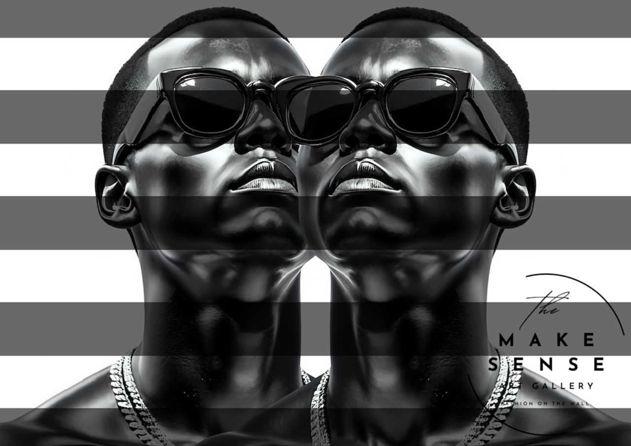 Monochrome Attitude｜モノクロ×ストライプのスタイリッシュポートレートアート｜存在感あるモード空間に最適｜A4ポスター