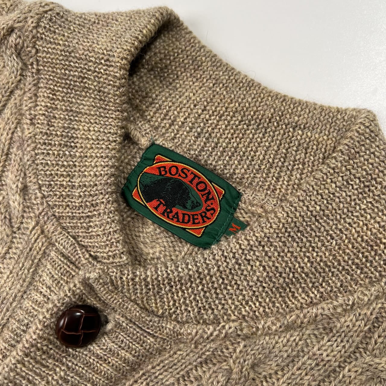90s ビンテージ BOSTON TRADERS ボストントレーダーズ ヘンリーネック ケーブル編み ウールニットセーター サイズ M /ベージュ系