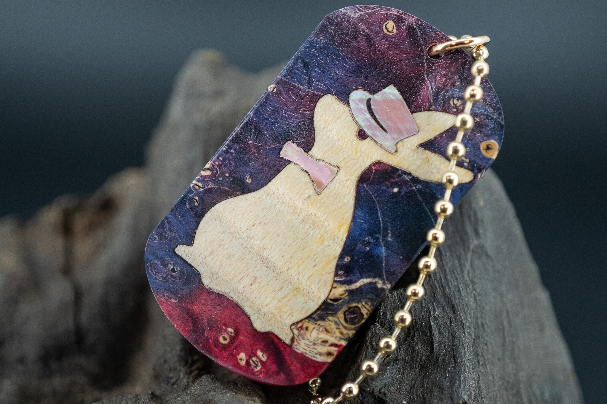 【カナダの象徴】 ハードメープル 瘤杢 スタビライズウッド ドッグタグ 象嵌 三月ウサギ