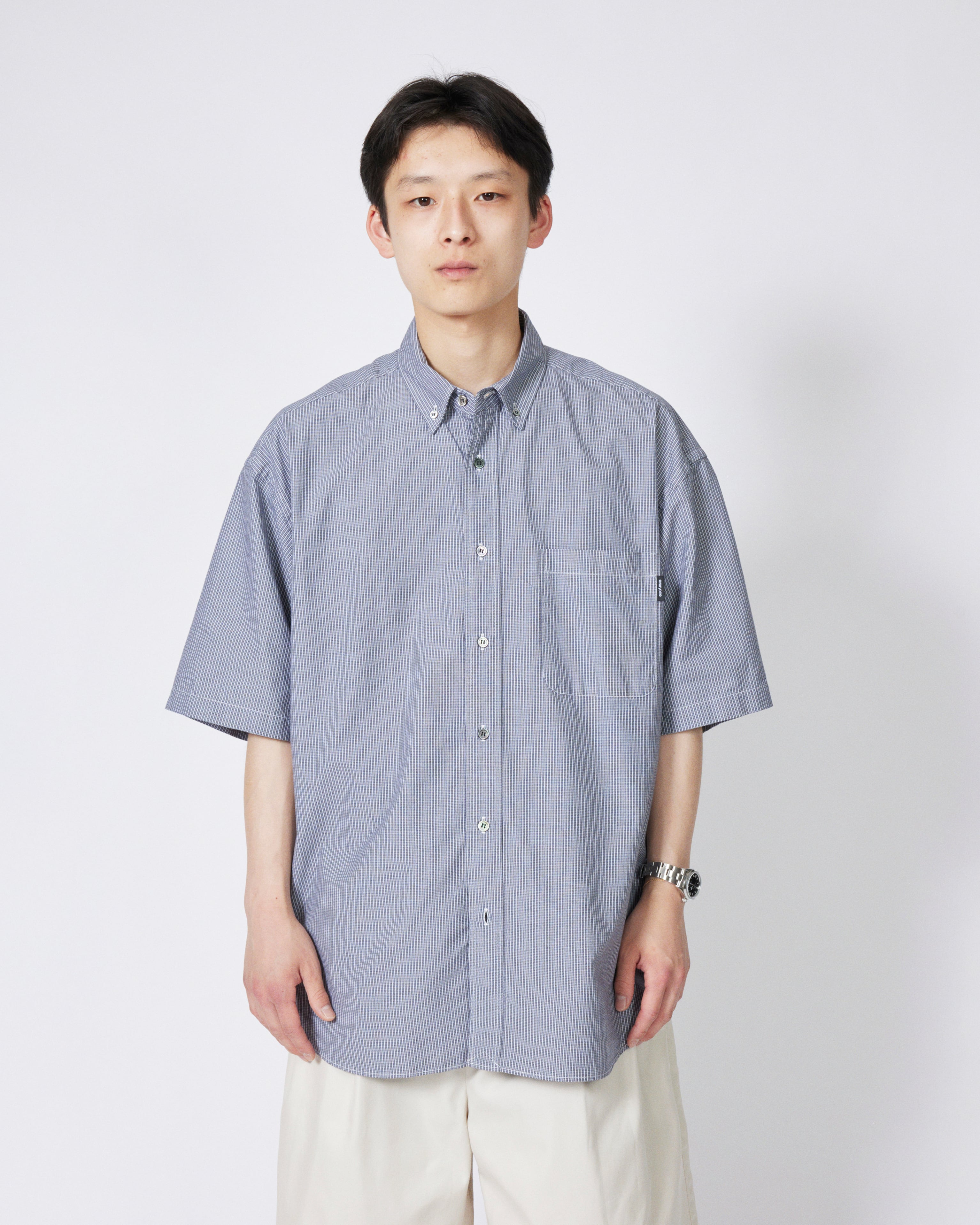 everyone oversized B/D check short sleeve shirt (BLACK) | everyone