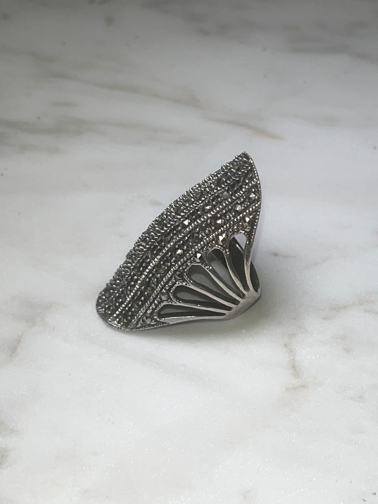 vintage wide silver marcasite ring