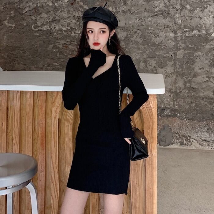 スプリングスリムクロスニットブラック 春物 ドレス スカート 1号婦人86602461045