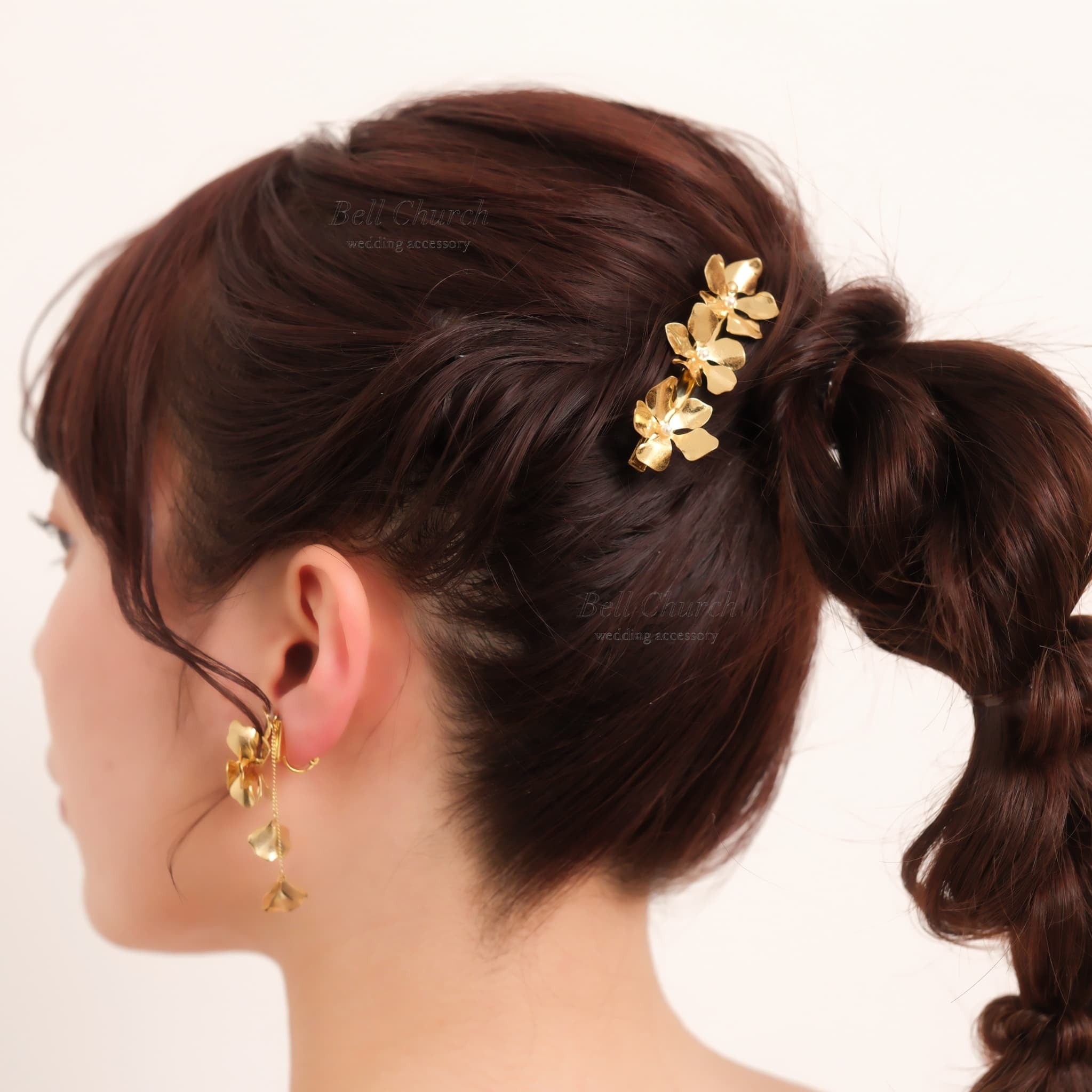 ブライダル ヘアクリップ パール フラワーお花 メタル ニュアンス