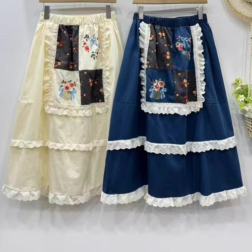 2色／レースデザインヨークスカート ・7433