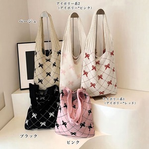 リボン柄 ニット トートバッグ レディース 韓国 大容量 大人 かわいい おしゃれ 通勤 通学 エコバッグ 折り畳み 軽量 A4 きれいめ カジュアル 大人可愛い 大人女子